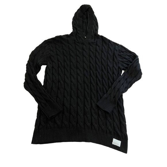 REUBEN OLIVER Pima Cotton Cable Knit Hoodie in Black - Picture 2 of 6